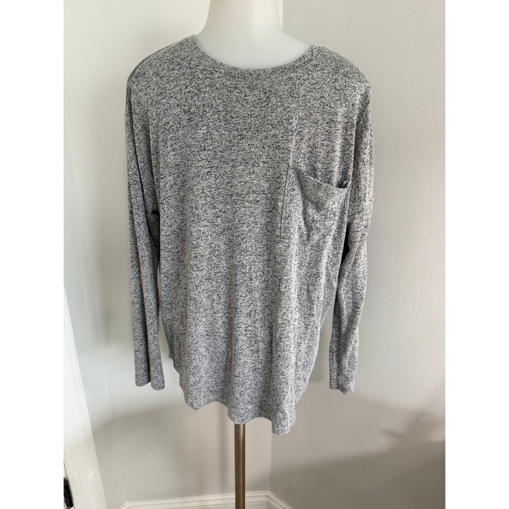Old Navy Womens Grey Marl Long Sleeve Pocket Tee Relaxed Fit Crew Neck Top S